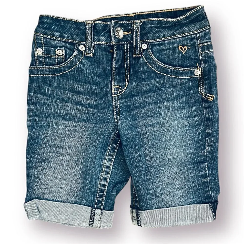 Justice Blue Denim Shorts Bermuda Cuff Hem Five Pocket Design Jean Short 10 Slim